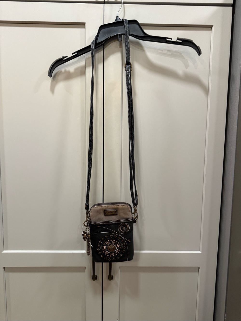 Chala Black and Taupe Floral Studded Crossbody